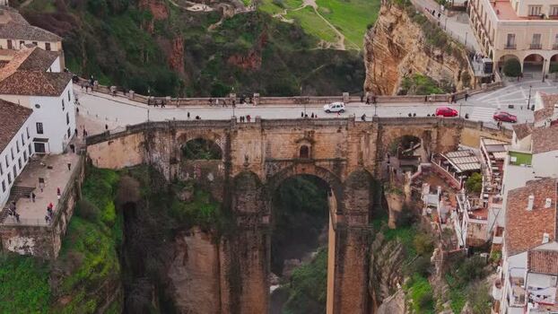 Aerial view of the Puente Nuevo bridge and El Tajo gorge Spain. Aerial view of the Puente Nuevo bridge and El Tajo gorge Spain.