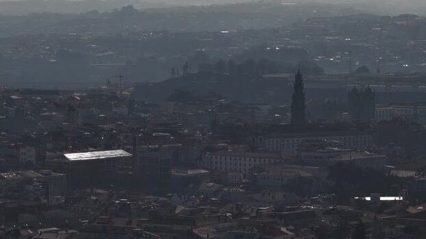 Aerial view of Clerigos Church Porto Portugal.