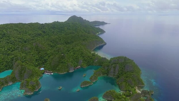 Aerial view of Piaynemo karst islands in Papua Barat Indonesia.