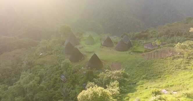 Aerial view of Waerebo Village in the mountains Indonesia.