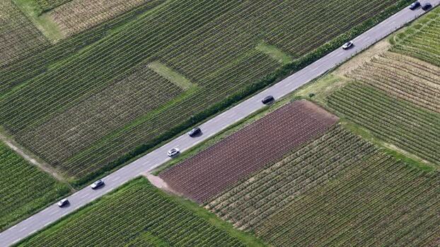 Aerial view of a road through vineyards France. Aerial view of a road through vineyards France.