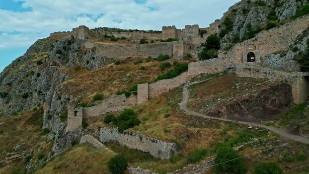 Aerial view of Acrocorinth fortress in Greece.
