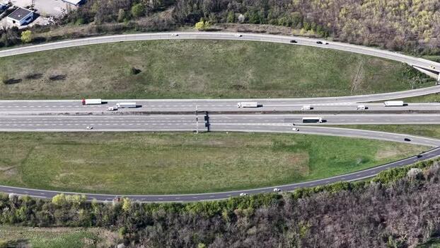 Aerial view of highway interchange France.