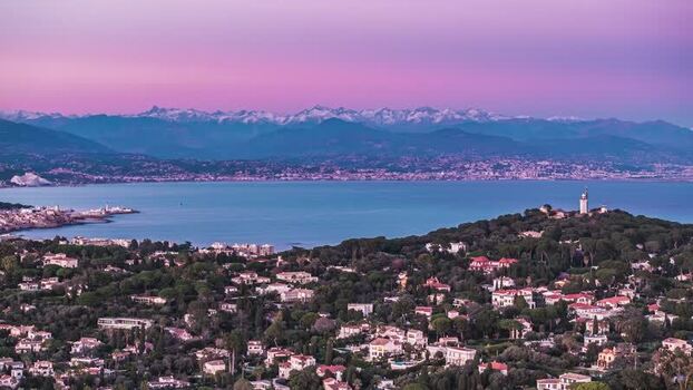 Aerial view of Cap d Antibes and the Mediterranean coast France.
