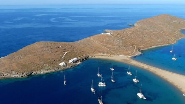 Aerial view of boats in the Aegean Islands Greece. Aerial view of boats in the Aegean Islands Greece.
