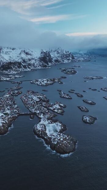 Aerial view of Henningsv&aelig;r Football Stadium Norway.