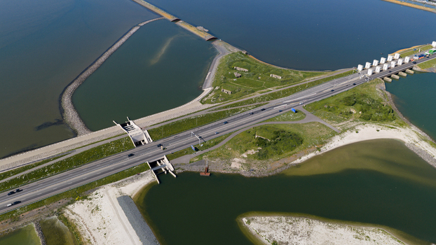 Aerial View of the Vismigratierivier at the Afsluitdijk Aerial View of the Vismigratierivier at the Afsluitdijk