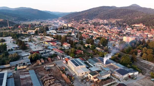 Aerial view of industrial area in Velingrad Bulgaria.