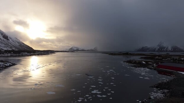 Aerial view of Lofoten in Vagan Municipality Norway.