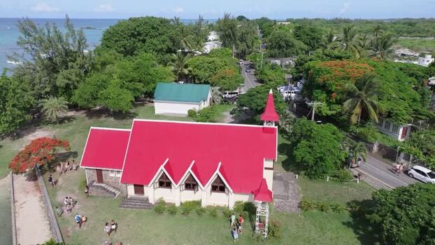 Aerial view of Cap Malheureux church in Ile Mauritius.