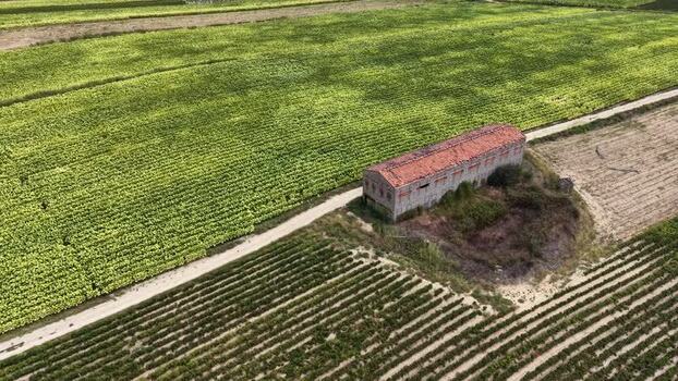 Aerial view of old stone building in rural fields Spain. Aerial view of old stone building in rural fields Spain.
