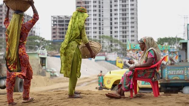 View of women working at construction site in Aminbazar Bangladesh.