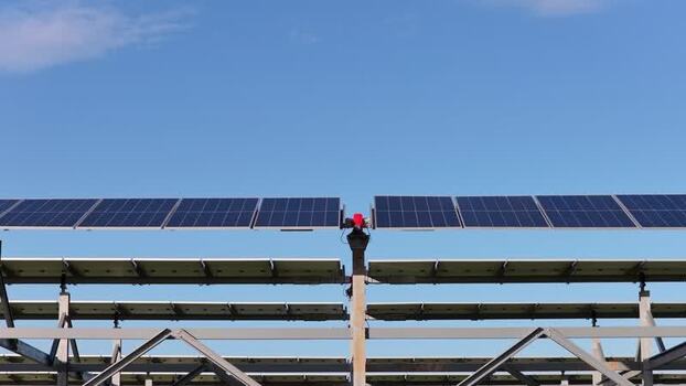 Aerial view of solar panels in Terrasini Italy.