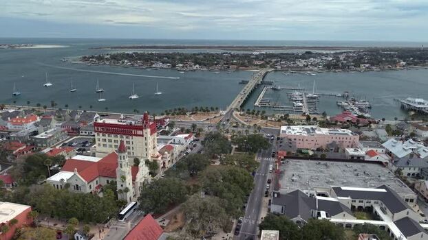 Aerial view of the Bridge of Lions and historic district United States. Aerial view of the Bridge of Lions and historic district United States.
