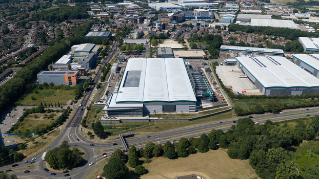 Hemel Hempstead England United Kingdom 11 July 2026 Aerial view of Amazon AWS Data Storage Facility in Hemel Hempstead