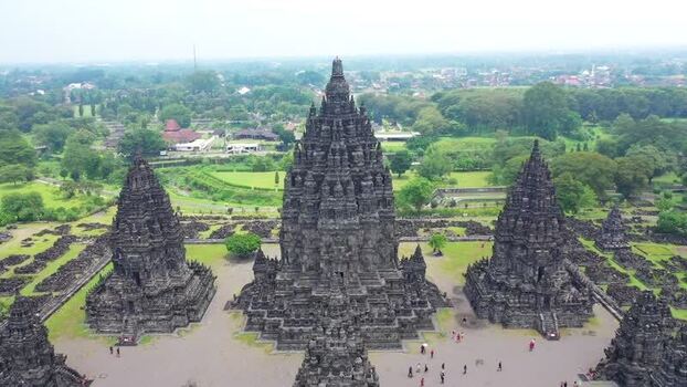 Aerial view of Prambanan Temple in Kecamatan Prambanan Indonesia.