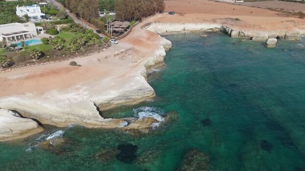 Aerial view of the rocky coastline of Cyprus Cyprus.