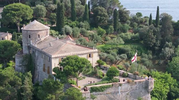 Aerial view of Castello Brown in Portofino Italy. Aerial view of Castello Brown in Portofino Italy.