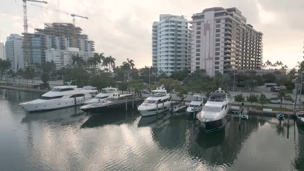 Aerial view of luxury yachts in Miami Beach United States.