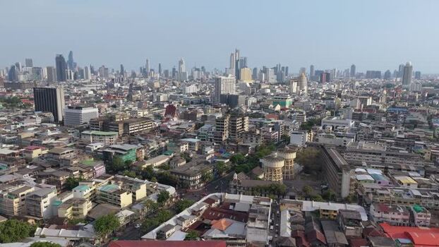 Aerial view of the dense urban cityscape and skyline Thailand.