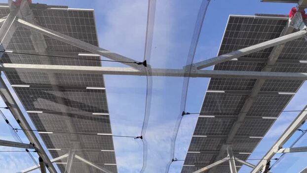 Aerial view of solar panels in Faenza Italy.