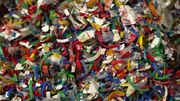View of shredded colorful plastic waste Bangladesh. View of shredded colorful plastic waste Bangladesh.