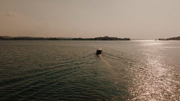Aerial view of Island of Flores in Lake Peten Itza Guatemala.
