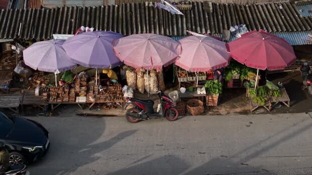 Aerial view of a local market stall with umbrellas Indonesia. Aerial view of a local market stall with umbrellas Indonesia.