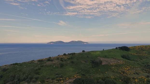 Aerial view of Sazan Island from the green hills of Vlore Albania. Aerial view of Sazan Island from the green hills of Vlore Albania.