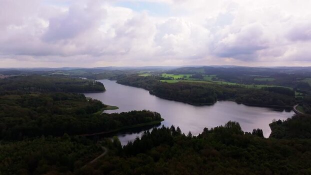 Aerial view of Kerspetalsperre reservoir Germany.