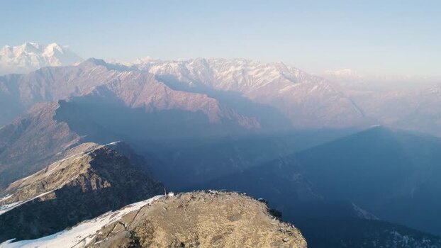 Aerial view of Shri Tungnath Temple in the Himalayas India.