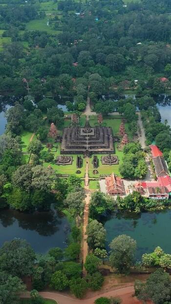 Aerial view of West Mebon temple ruins in Cambodia. Aerial view of West Mebon temple ruins in Cambodia.