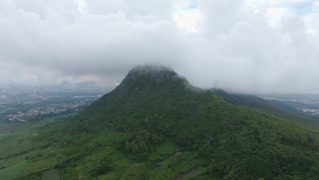 Aerial view of Trou Aux Cerfs volcano in Curepipe Mauritius.