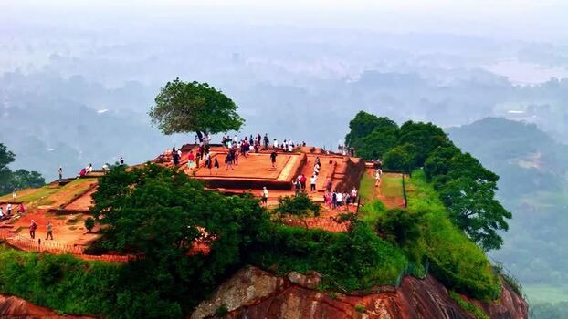 Aerial view of Sigiriya Rock Fortress in Sri Lanka.