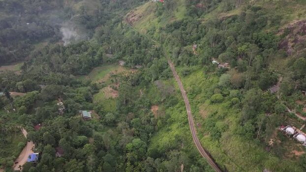 Aerial view of railway tracks in Ambagollapathana Sri Lanka.