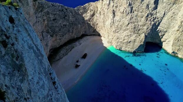 Aerial view of Navagio Beach in Zakynthos Greece.