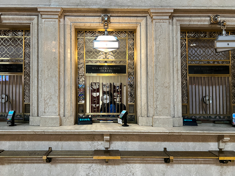 New York United States 14 May 2026 View of the historic MTA Metro North ticket windows at Grand Central Terminal featuring ornate brass metalwork and marble architecture. New York United States 14 May 2026 View of the historic MTA Metro North ticket windows at Grand Central Terminal featuring ornate brass metalwork and marble architecture.