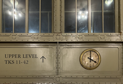 New York United States 14 May 2026 View of Grand Central Terminal interior featuring a vintage analog clock and directional signage for the upper level tracks. New York United States 14 May 2026 View of Grand Central Terminal interior featuring a vintage analog clock and directional signage for the upper level tracks.