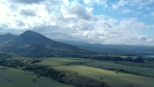 Aerial view of Mausui Savanna and green mountains Indonesia.