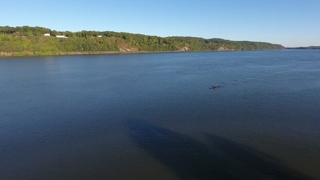 Aerial view of a rower on the Hudson River United States.