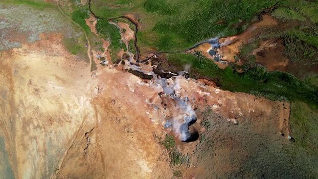 Aerial view of Grensdalur geothermal area in Iceland. Aerial view of Grensdalur geothermal area in Iceland.
