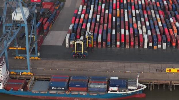 Aerial view of Tilbury Docks in Tilbury United Kingdom.
