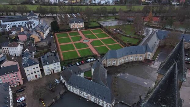 Aerial view of Echternach Abbey in Echternach Luxembourg.