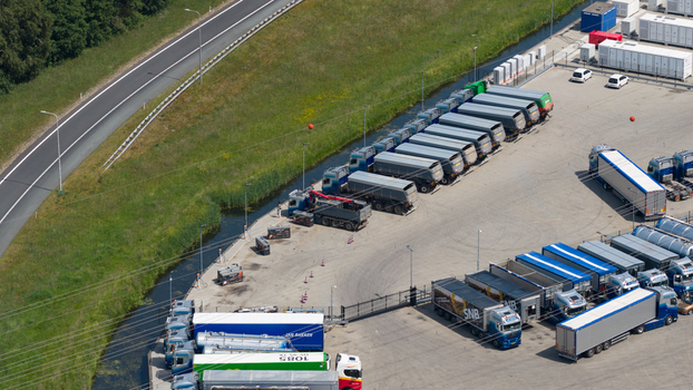 Hattemerbroek Netherlands 23 May 2026 Aerial View of Electric Truck Charging Station Hattemerbroek Netherlands 23 May 2026 Aerial View of Electric Truck Charging Station