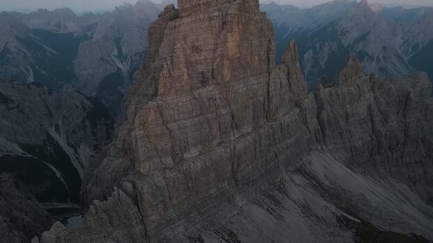 Aerial view of the Dolomites mountain peaks Italy.