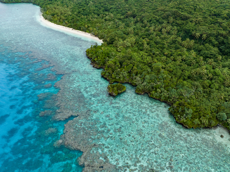 Aerial view of turquoise waters meeting verdant forests and a pristine beach Hunete Loyalty Islands Province New Caledonia. Aerial view of turquoise waters meeting verdant forests and a pristine beach Hunete Loyalty Islands Province New Caledonia.