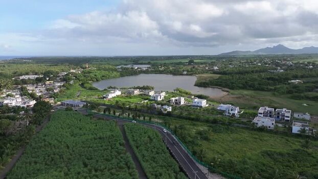 Aerial view of a lake near Belle Mare Beach in Mauritius.