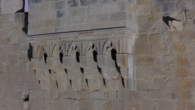 Aerial view of historic stone wall with gothic carvings Cyprus.