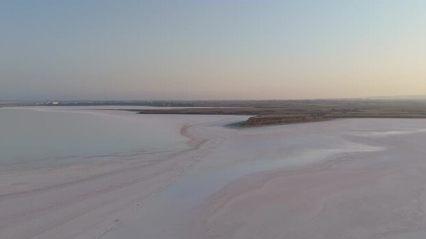 Aerial view of Larnaca Salt Lake in Larnaca Cyprus.