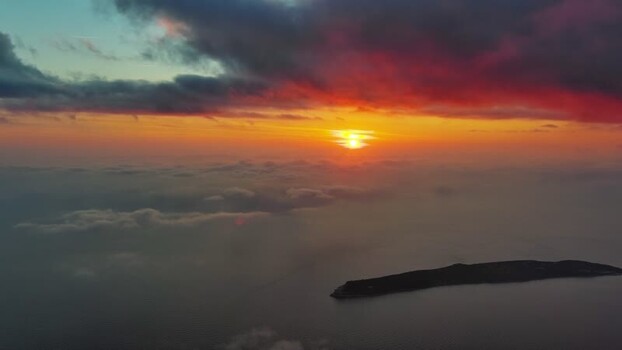 Aerial view of sunset over the Adriatic Sea in Montenegro. Aerial view of sunset over the Adriatic Sea in Montenegro.